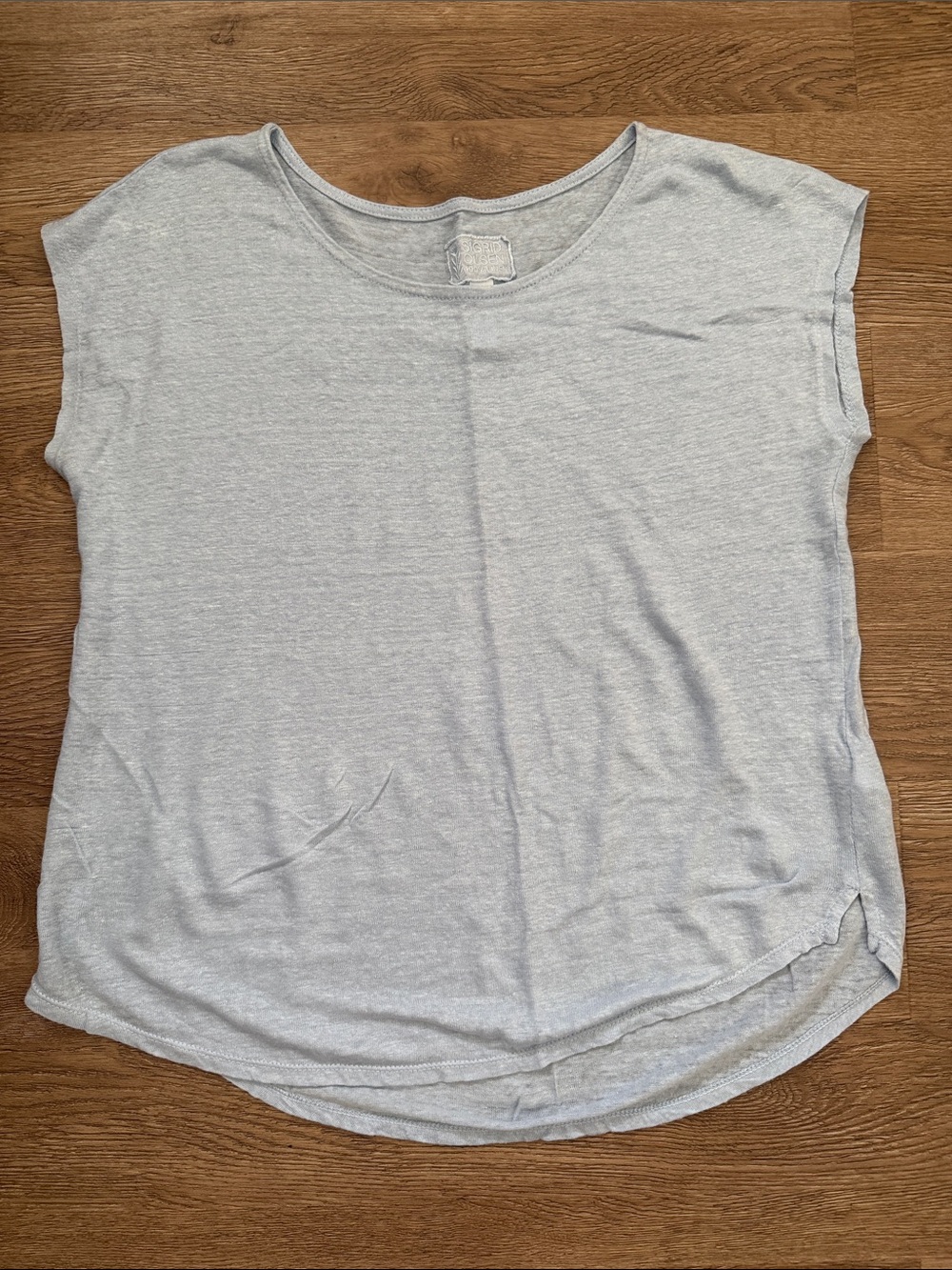 Sigrid Olsen Light Blue linen Short Sleeve Scoop Neck Tee